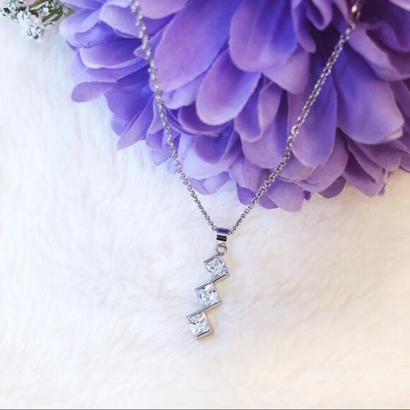 Sterling Silver Trio Crystal Necklace - Picture 1 of 8